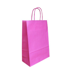 Draagtas roze papier 10x31+22cm (1x)